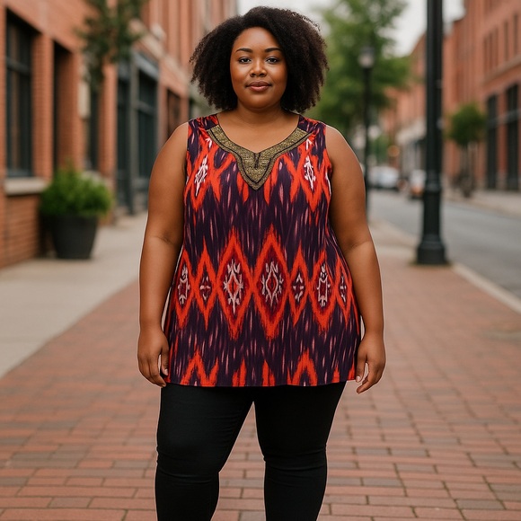 Jaclyn Smith Sleeveless Beaded Top 3X Red Orange Purple PF - Picture 6 of 6